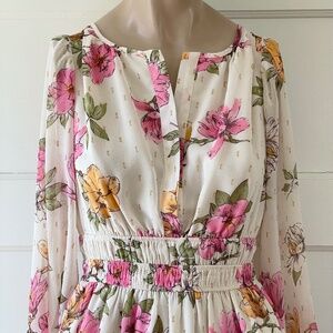 Anthropologie NWT Somerset Floral Mini Dress Creamy White With Gold | XXS